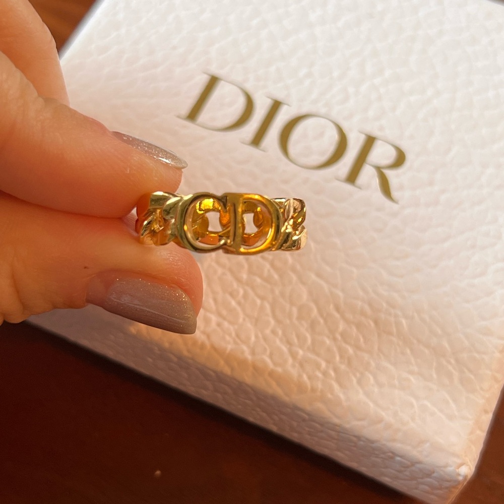 Dior Gold-Tone Link Logo Ring - Picture 5 of 8